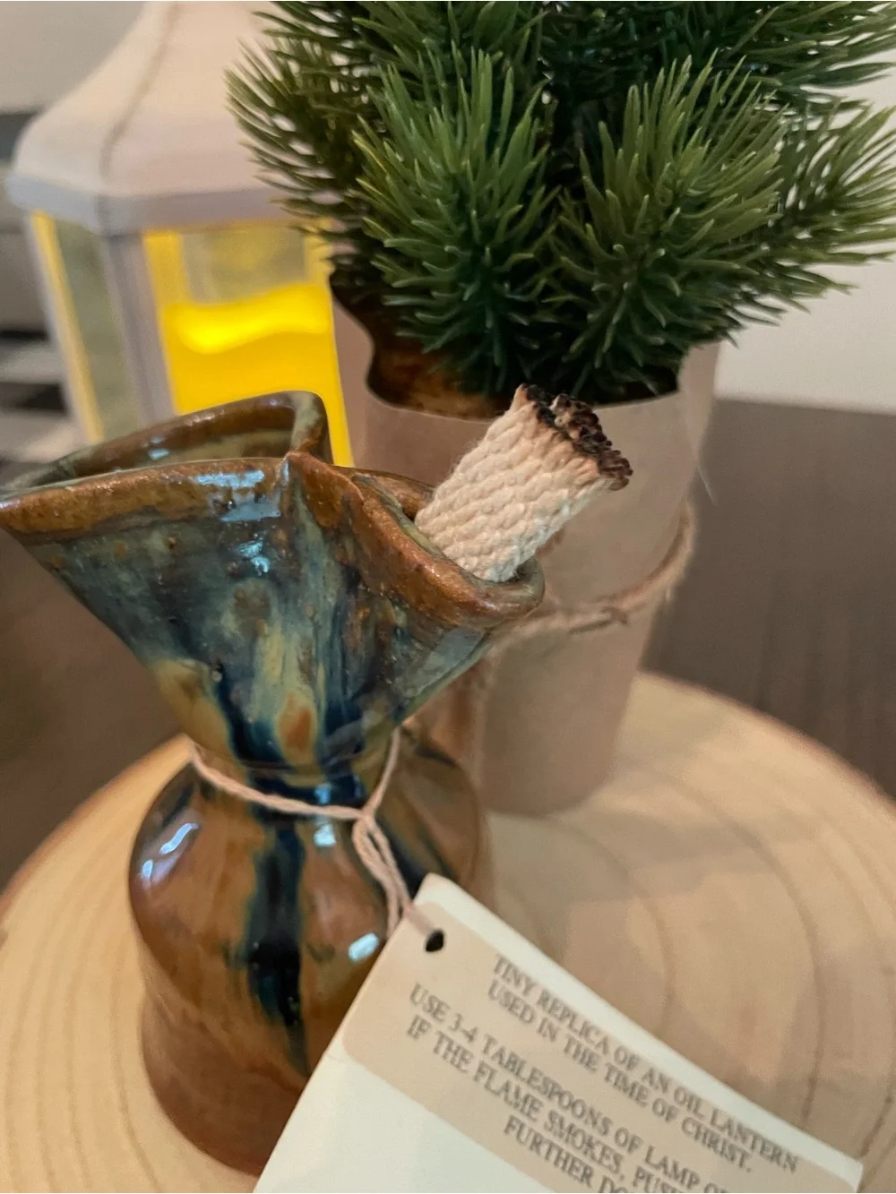 Handmade Ceramic Candle Holder in Brown and Blue Glaze